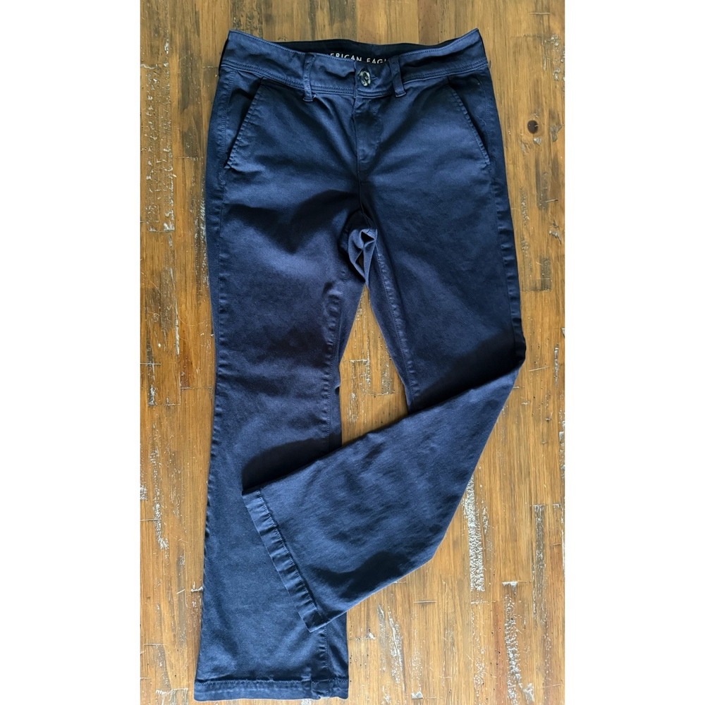 American Eagle Kick Boot Pants Womens 6 Short Navy Mid Rise Stretch Chino